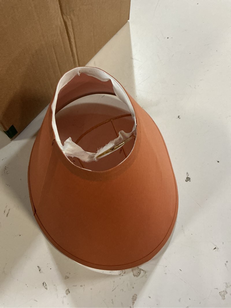 Condition photo showing As Is for aspen creative 56004, hardback empire transitional uno lamp shade, burnt orange, 4" top x 10" bottom x 7" slant, slip uno 33mm