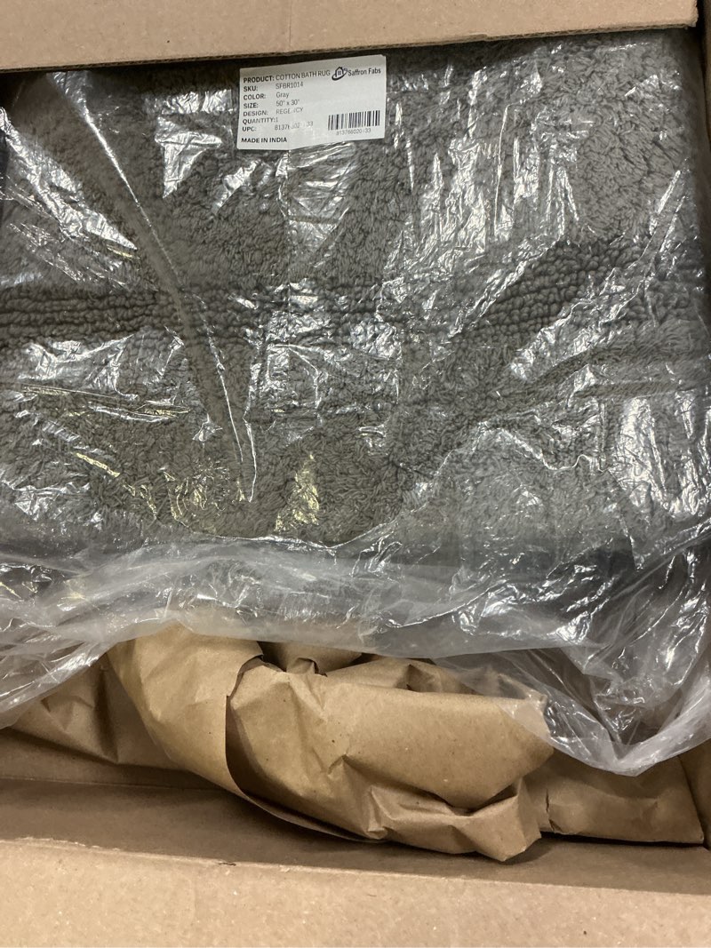 Condition photo showing New/Like New for Bath Rug 100% Soft Cotton, Size 50x30 Inch, Latex Spray Non-Skid Backing, Solid Grey Color, Textured Border, Hand Tufted, Heavy 190 GSF Weight, Machine Washable 2'6" x 4'2" (Rectangular) Grey