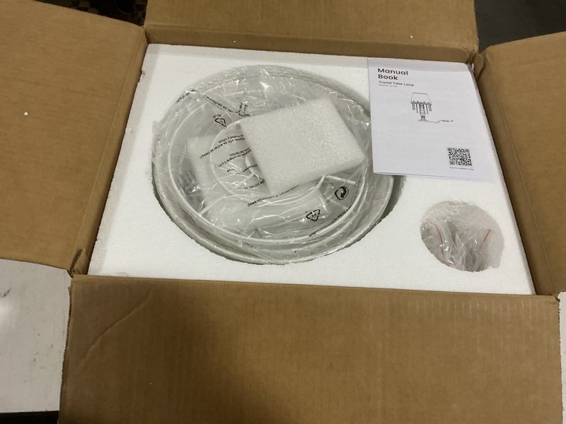 Condition photo showing Good Condition for siljoy crystal table lamp set of 2, dimmable bedside lamp with fabric shades, farmhouse nightstand lamps with k9 crystal strands for living room bedroom 22.8 high white shade