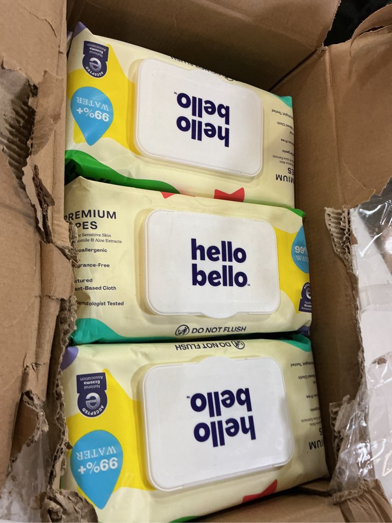 Condition photo showing Good Condition for Hello Bello Extra Gentle Unscented Baby Wipes, Plant Based, Made with 99% Water and Aloe for Babies and Kids, 720 Count 60 Count (Pack of 12) Fragrance Free - Old version