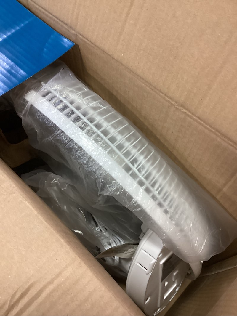 Condition photo showing As Is for EZ-CHILL 16” Oscillating Table Fan with Adjustable Tilt, Convenient Push Button Controls, Quiet, 3 Speed, Desk Fan, Airflow 15.75 ft/sec, Ideal for Home, Bedroom, Dorm & Office, MTFD-16 White