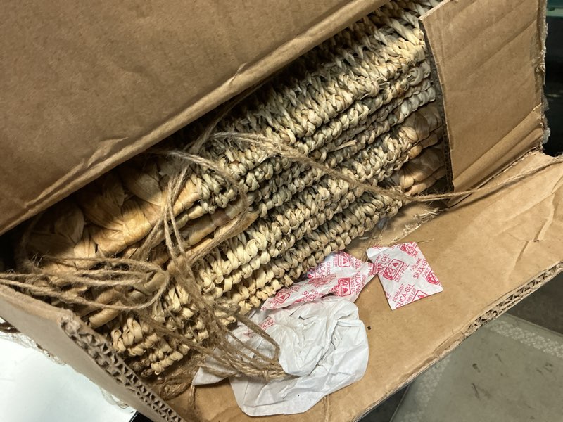 Condition photo showing Good Condition for 13x13x13 Storage Cube Bins Wicker Storage Basket for Cube Shelf, Natural Foldable Square Baskets for Storage, Large Woven Cube Storage Bin with Handle, Baskets for Pantry, Bedroom Set of 4