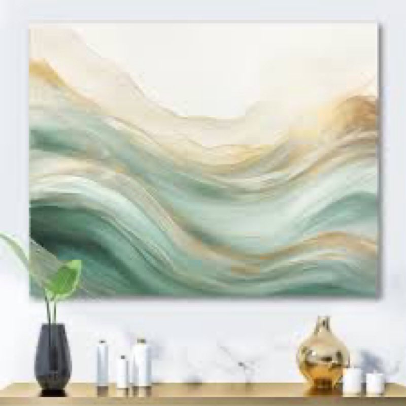 Gold And Green Soft Wave Fusion I - Abstract Wall Art Living Room 30x40