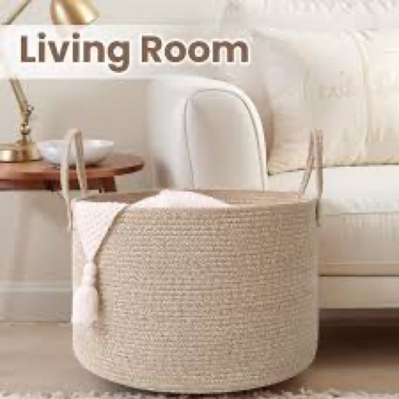 Woven Blanket Basket,65L Large Rope Storage Bin with Handles, Organizer for Blankets Toys Book and Clothes, Laundry Basket for Living Room Bedroom Nursery,Oatmeal