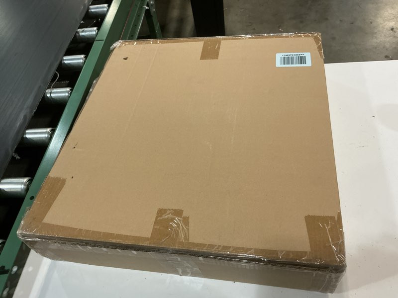 Condition photo showing New/Like New for 20” box fan, 3-speed cooling table fan with aerodynamic shaped fan blades, convenient carry handle and safety grills, for home office