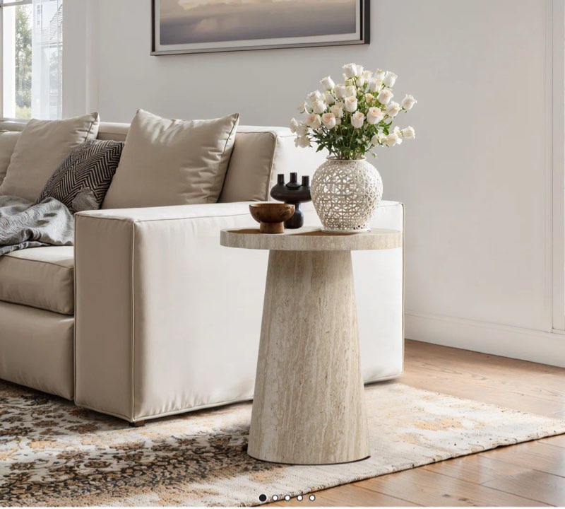 Stone Pattern Manufactured Wood 19.7-Inch Tall Round End and Side Table INCOMPLETE  Damaged