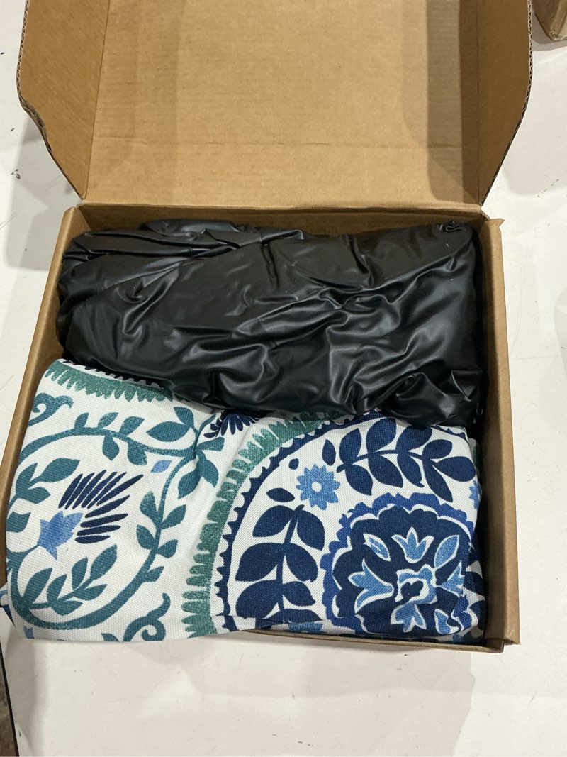 Condition photo showing As Is for lvtxiii indoor/outdoor inflatable ottoman with handle d21 x h9 inch, weather-resistant round footstool pouf for patio camping living room, portable footrest extra seating, coastal medallion 21"d x 21"w x 9"h coastal medallion