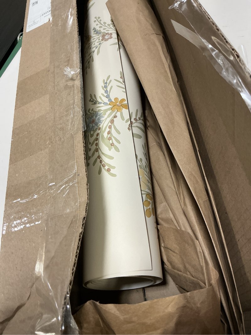 Condition photo showing As Is for nuwallpaper chris loves julia x posy vanilla peel and stick wallpaper, cjs6323 neutral