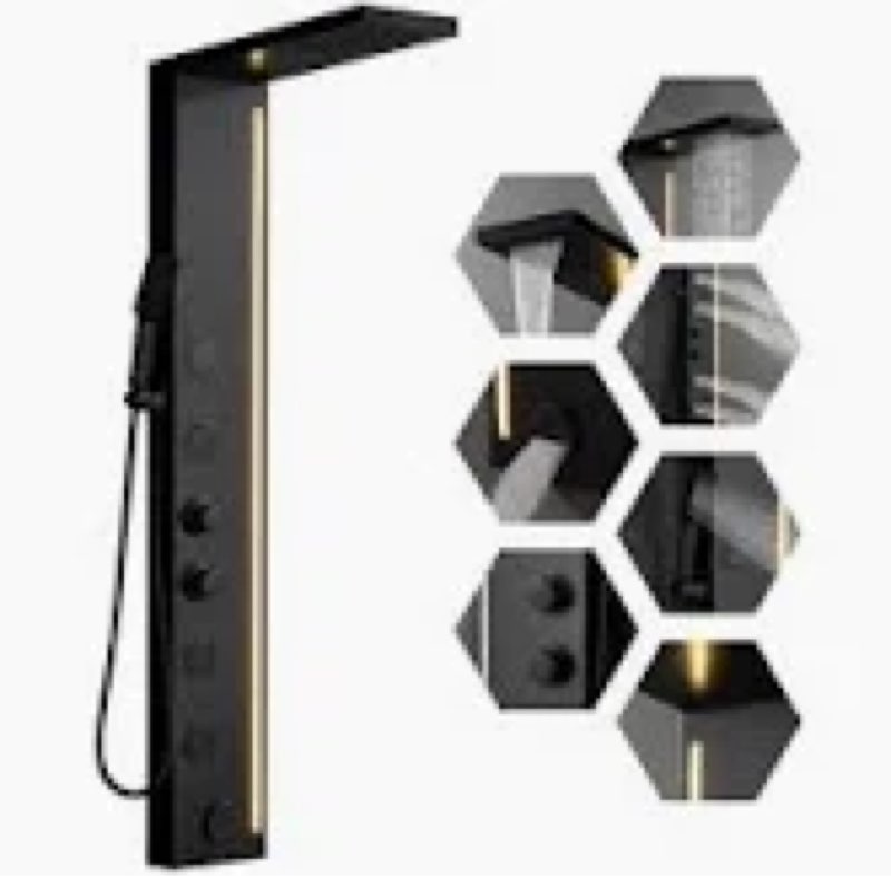 4-jet rainfall shower panel system with led light spa jets rainfall waterfall shower head finish in black