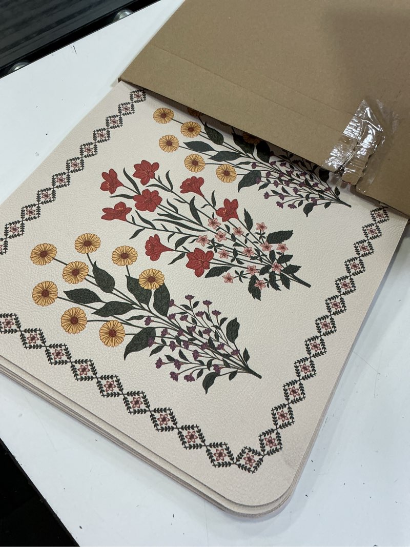 Condition photo showing Good Condition for isaenne design rectangular pvc placemats set of 6,colorful floral pattern placemats, waterproof and 