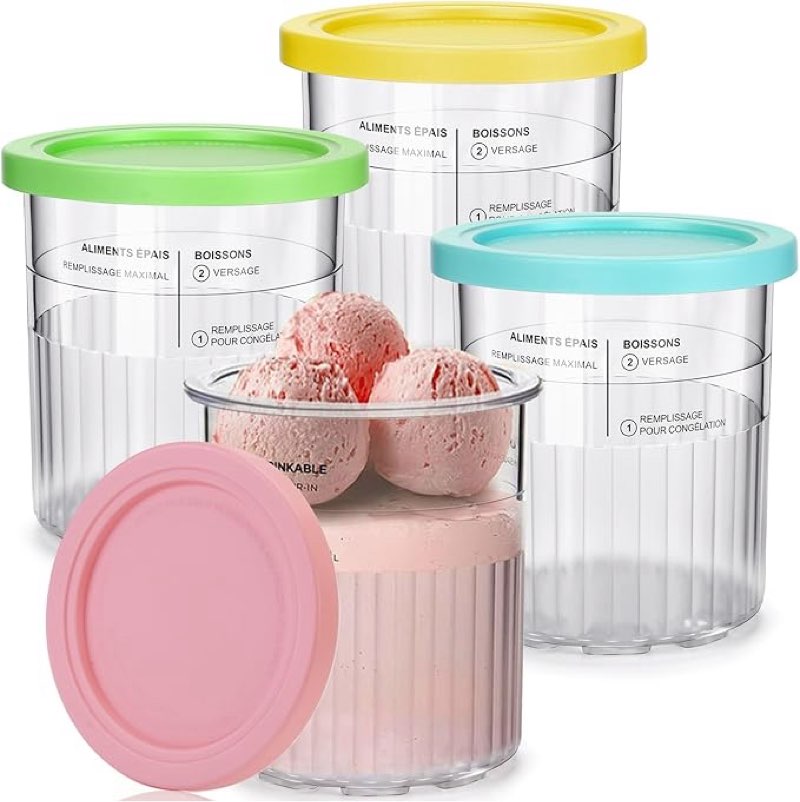 for ninja creami deluxe pints and lids - 4 pack extra replacement containers compatible with nc501 nc500 series ice cream maker