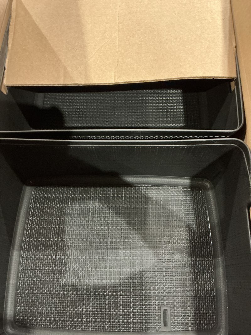 Condition photo showing Good Condition for curver set of 6 medium 12l jute decorative plastic organization and storage baskets - perfect bins for home office, closet shelves, kitchen pantry and all bedroom essentials, black black medium 12l