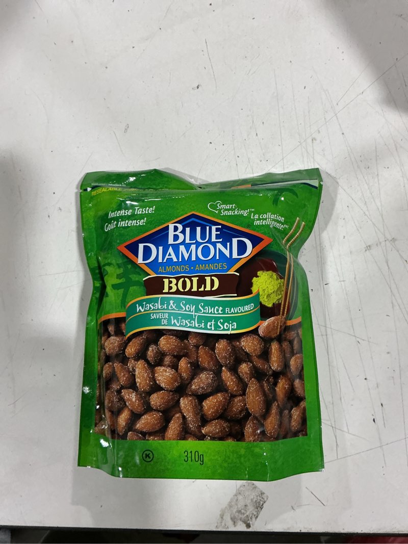 Condition photo showing New/Like New for 6 pack best before june 16th blue diamond almonds blue diamond wasabi & soy sauce almonds 310g 310g
