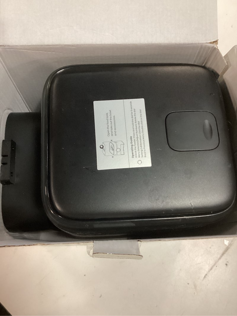 Condition photo showing As Is for oneisall cordless wifi automatic cat feeder, tasty s2 pro rechargeable 100-day battery operated pet feeder, 12 cups/3l timed cat food dispenser for large kibble, smart app control (black) black 12 cups