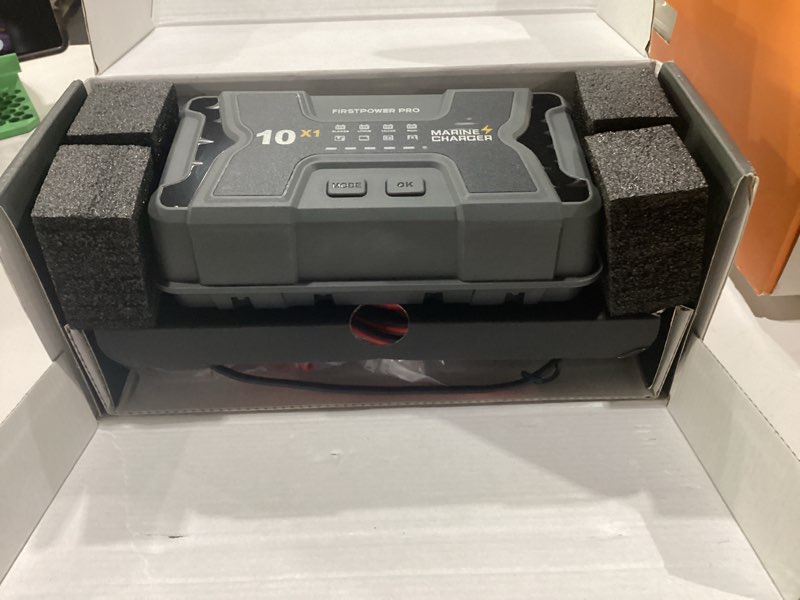Condition photo showing New/Like New for marine battery charger 5x1: 1-bank, 5a onboard battery charger - 5a per bank, 12v waterproof boat batter charger for sla/agm, lithium, calcium - charged 24/7 1 bank(5a)