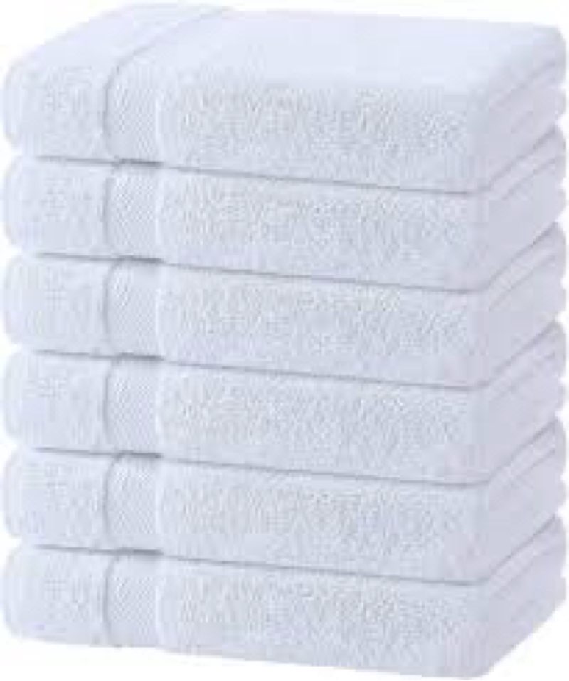 wealuxe white bath towels 24x50 inch, 6 pack - extra absorbent cotton towel set for bathroom