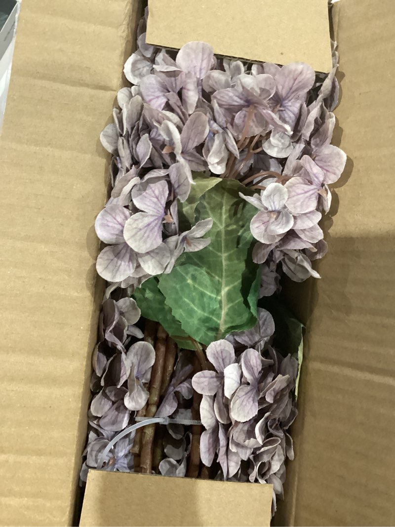 Condition photo showing Good Condition for Artificial Flower Fake Silk Hydrangea Heads Bouquet With Stems Bulk for Fall Decoration Table Center Christmas Indoor Outdoor Faux Decorations Floral Realistic With Leaves Plants Craft(Grayish Purple)