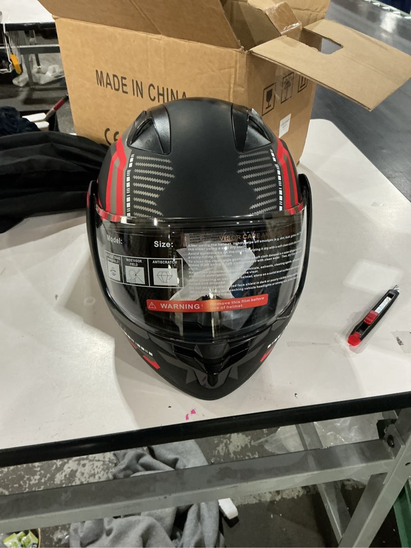 Condition photo showing New/Like New for Motorcycle Helmets Modular Full Face Moped Helmet,DOT Approved Modular Flip-Up Dual Visor Motorcycle Full Face Helmet for Adults Men & Women Medium RED