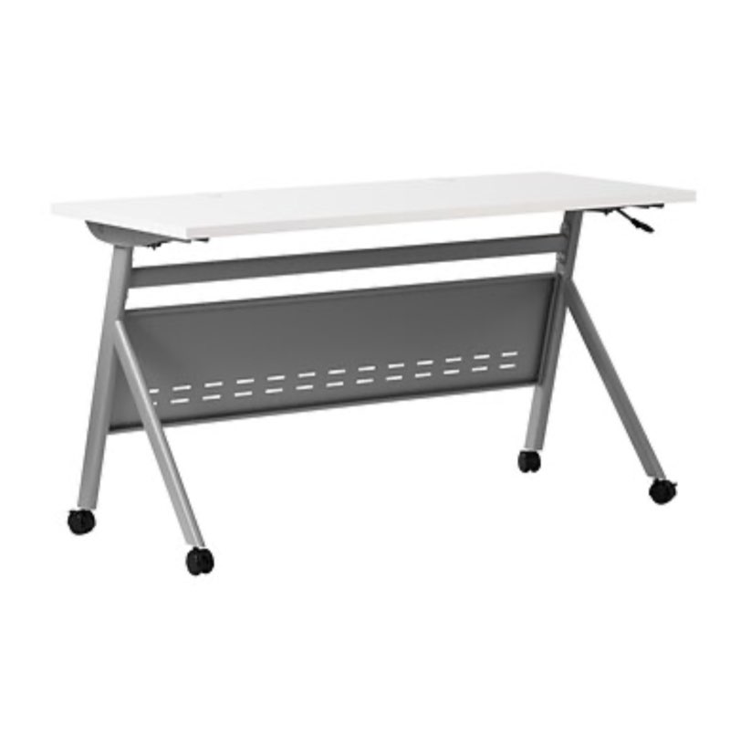 Flash Furniture Davis 60W x 24D Foldable Training Room Table, Laminate, White Tabletop/Gray Frame
