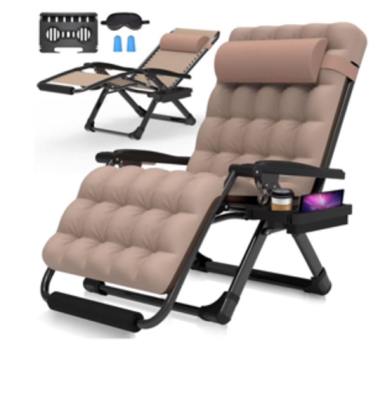 Oversized XXL Folding Zero Gravity Chair, Patio Reclining Lounge Chair 33In with Cushions and Headrest