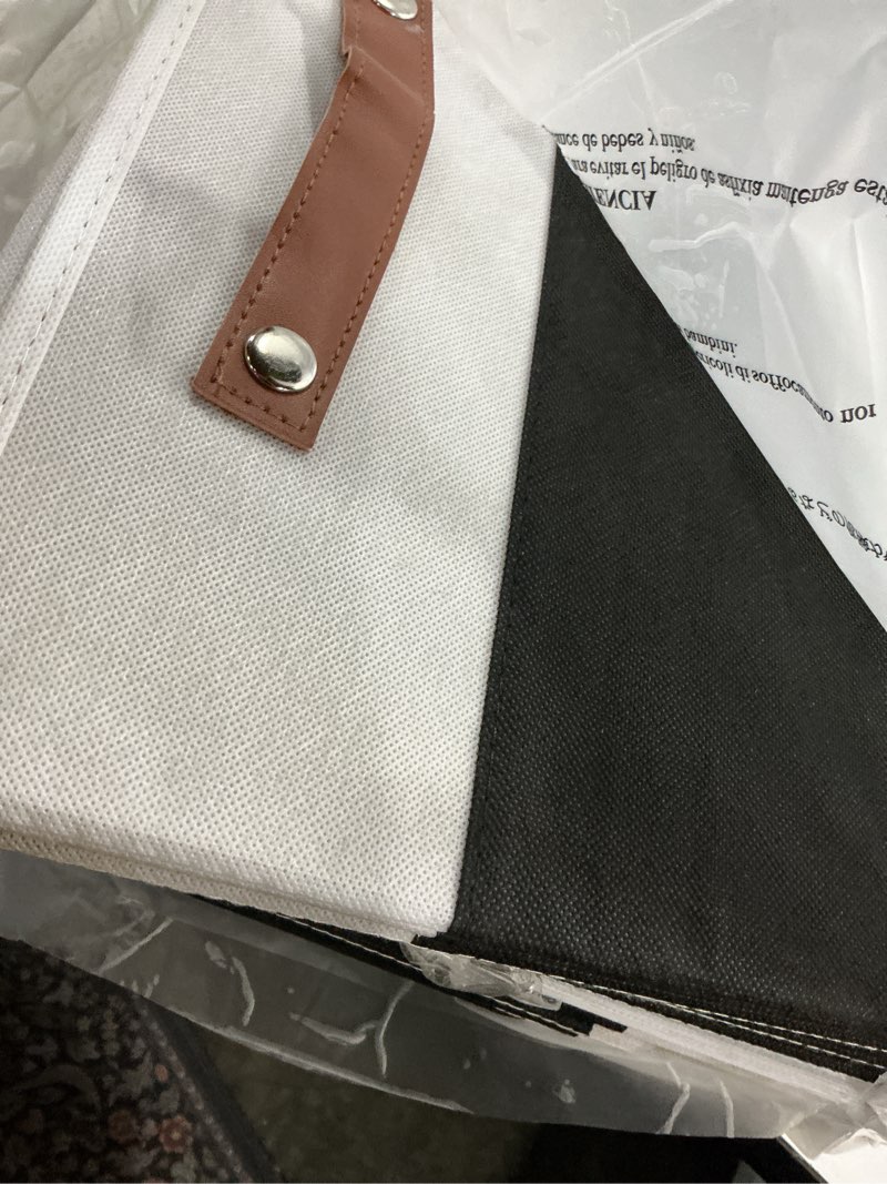 Condition photo showing Good Condition for 13x13 cube storage bins, collapsible fabric storage box, 4 pack closet baskets with handles for organizing, shelf, toys, clothes, home, office, nursery (black&white) black / off-white cube - 13"x13"x13"