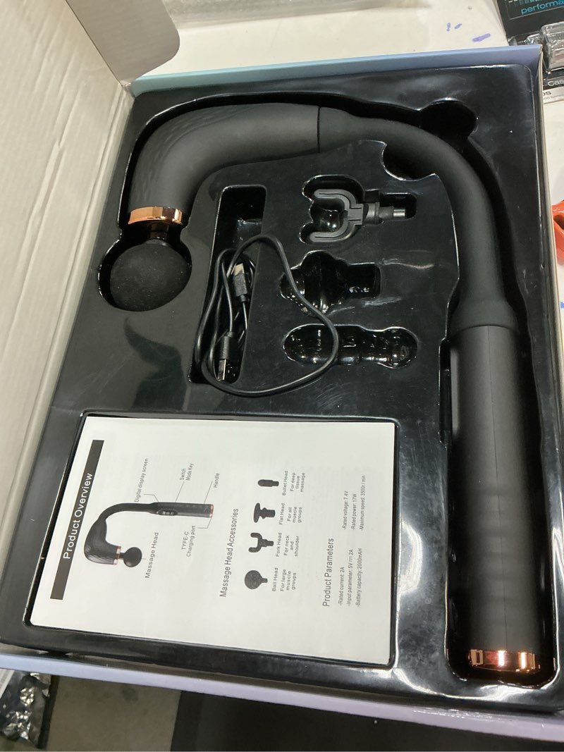 Condition photo showing Good Condition for Massage Gun with Upgraded Extension Handle, Back Massager for Pain Relief Deep Tissue, Muscles/Neck/Shoulders/Waist/Legs Massager with 4 Massage Heads & 6 Speed Levels & 3 Massage Modes Black Gold