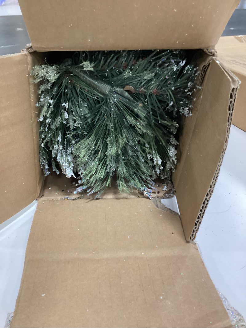 Condition photo showing Good Condition for National Tree Company 6 ft Pre-Lit Glittery Bristle Artificial Christmas Garland, Christmas Decoration with Pinecones, 50 Clear LED Lights, 138 Tips, Timer, Green