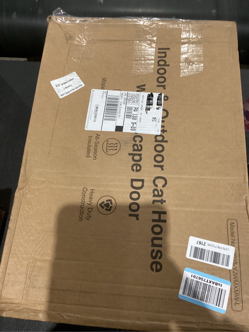 Condition photo showing Good Condition for Indestructible Heated Cat House for Outside Cats Winter, 100% Weatherproof, Safe Escape Door, Insulated Outdoor Cat Shelter with Heater for Feral Barn Cat Kitty (Forest Green, 26"x17"x14") Forest Green 26"x17"x14"
