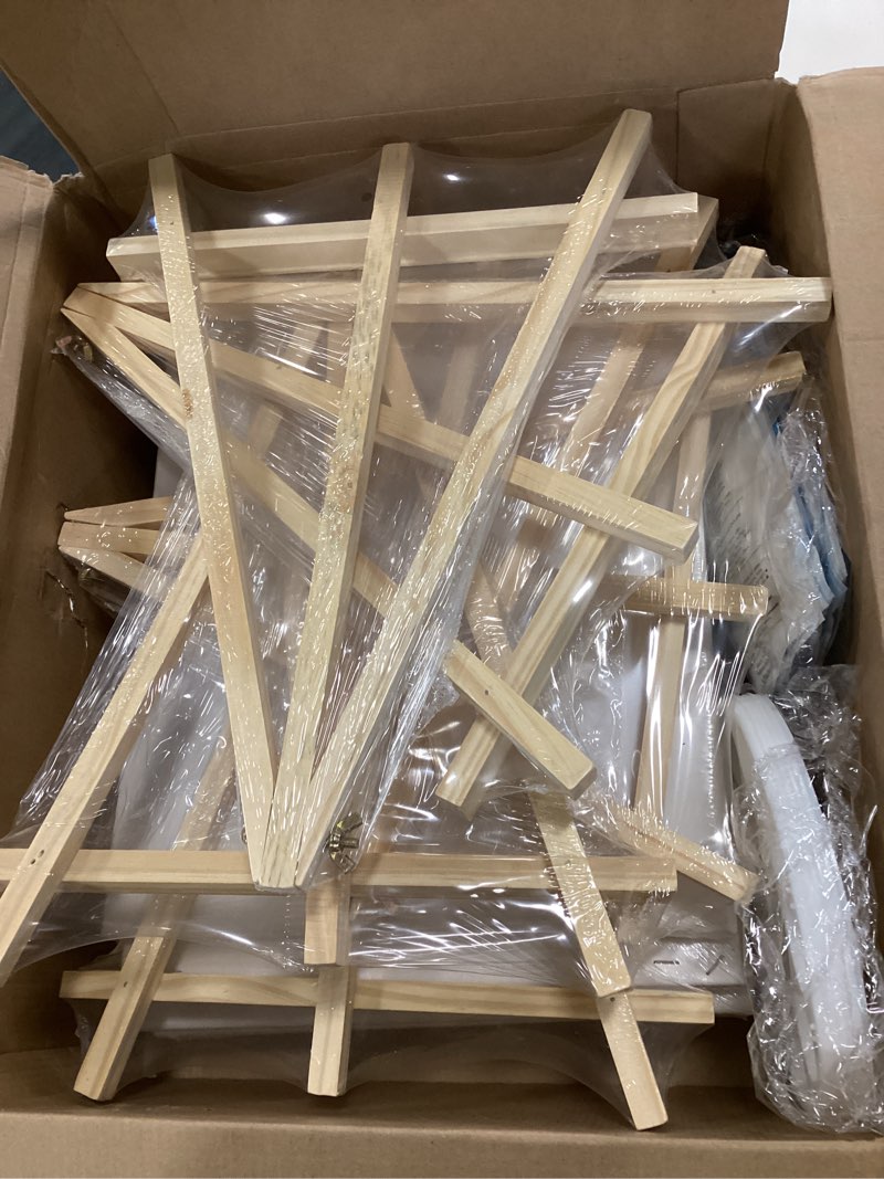 Condition photo showing New/Like New for AROIC Canvas and Easel Set,Art Painting Set with 78 Pack (6 PCS 9" Wood Easels, 60 Brushes, 6 Canvas Boards and 6 Palette) Painting Supplies kit for Adults to Painting Party 9in-6sets