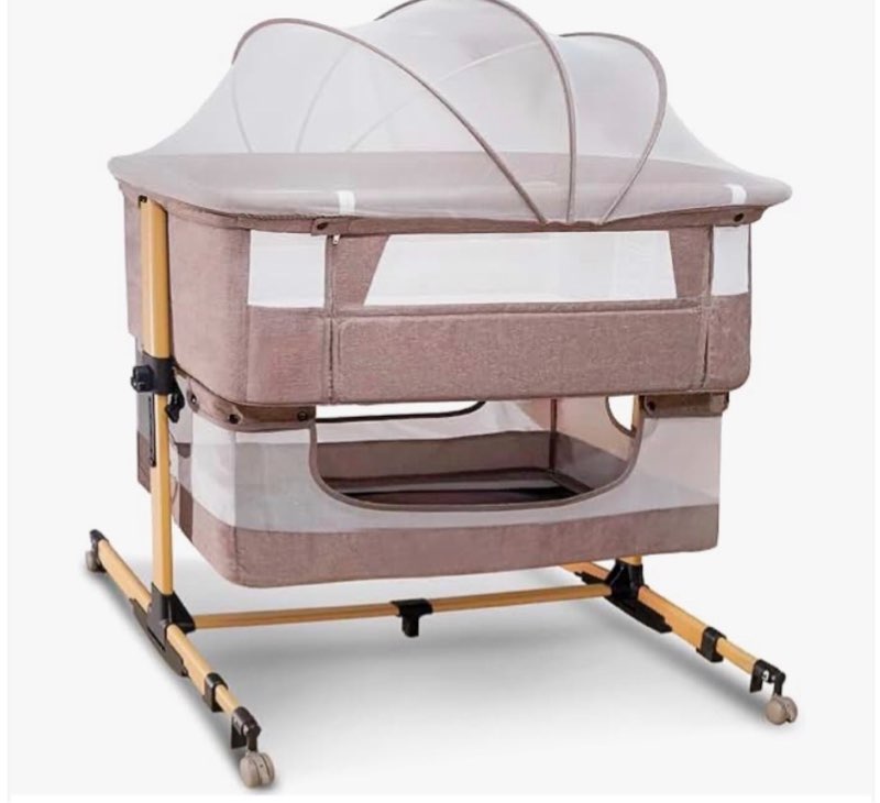 (The color is different)cutebeams Baby Bassinet, 3 in 1 Bedside Sleeper with Mattress and Mesh Sides, Mosquito Net, Storage