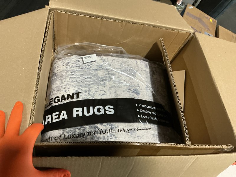 Condition photo showing Good Condition for witshock 8x10 area rugs for living room : machine washable - non slip modern abstract rug for bedroom under dining - stain resistant for household - pet owners (blue) 8' x 10' (rectangular) blue/white