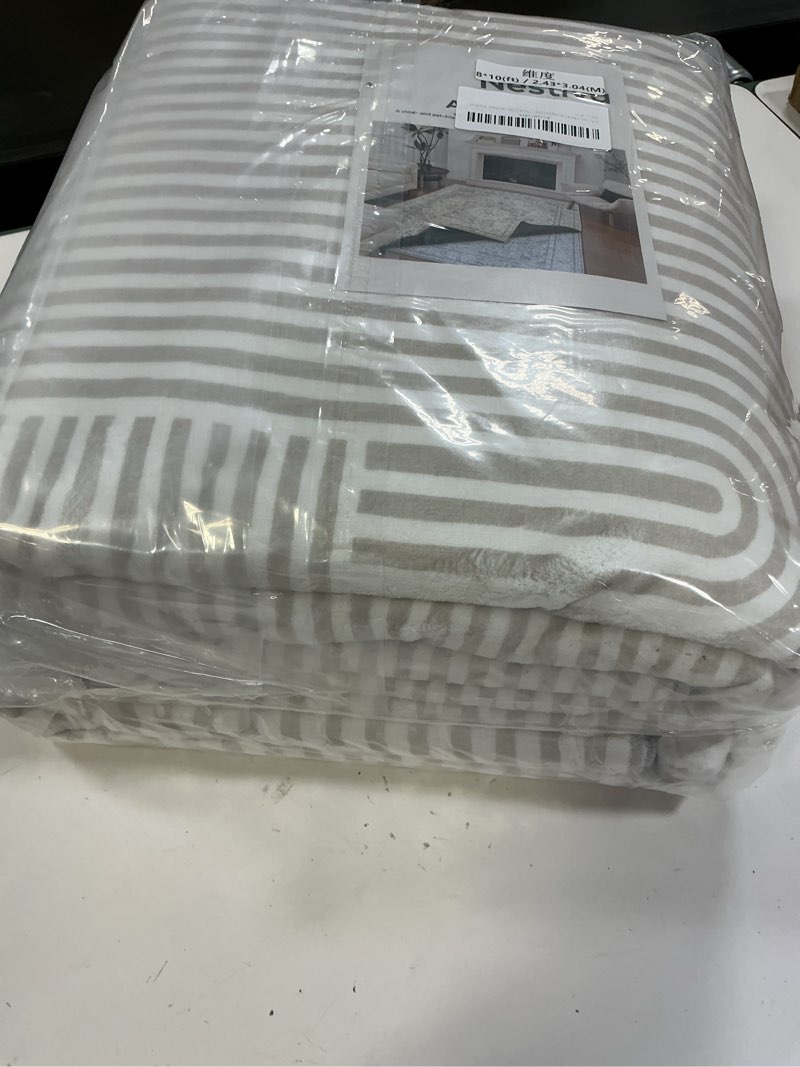 Condition photo showing New/Like New for Washable Area Rug for Living Room Bedroom Dining Room, Non-Slip Boho Indoor Carpet Large Rug, Modern Abstract Aesthetic, Low-Pile Soft Playroom, Grey Striped 8'x10' 8' x 10' (Rectangular) Grey Striped