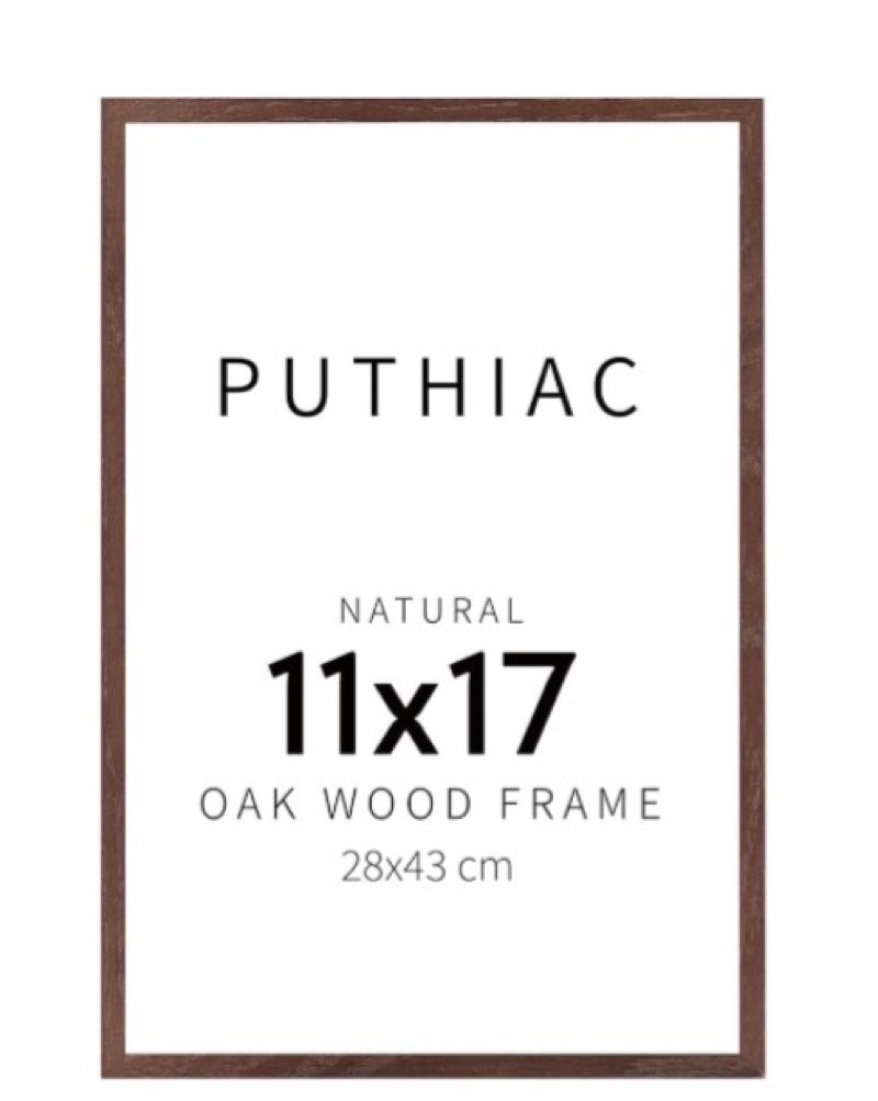 puthiac 11x17 walnut oak wood picture frame - minimalist 11x17 poster frame, 11"x17" frame wood, natural solid wooden picture frames for wall art photo and prints (1 pack, walnut)