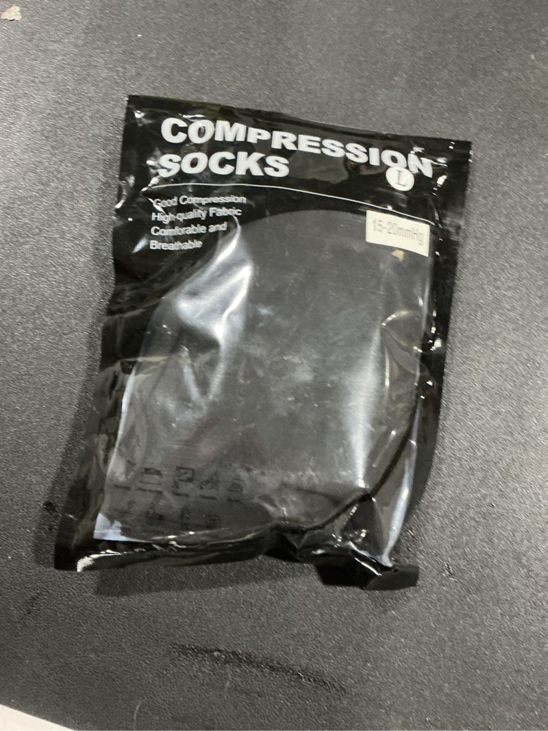 Condition photo showing Good Condition for Compression Stockings for Women & Men, 15-20mmHg Thigh High Compression Socks,Closed Toe Medical Compression Socks with Silicone Dot Band-Best Support for Running Nursing Sports Varicose Veins Black Large