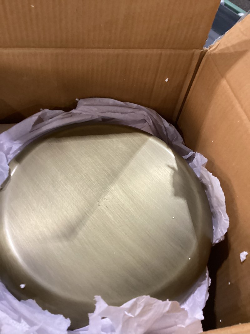 Condition photo showing Good Condition for Kate and Laurel Morizet Modern Round Drink Table, 10 x 10 x 22, Antique Brass, Transitional Metal Martini Table with Pedestal Design for Use as Small Indoor Plant Stand or Living Room Accent 10x10x22 Gold