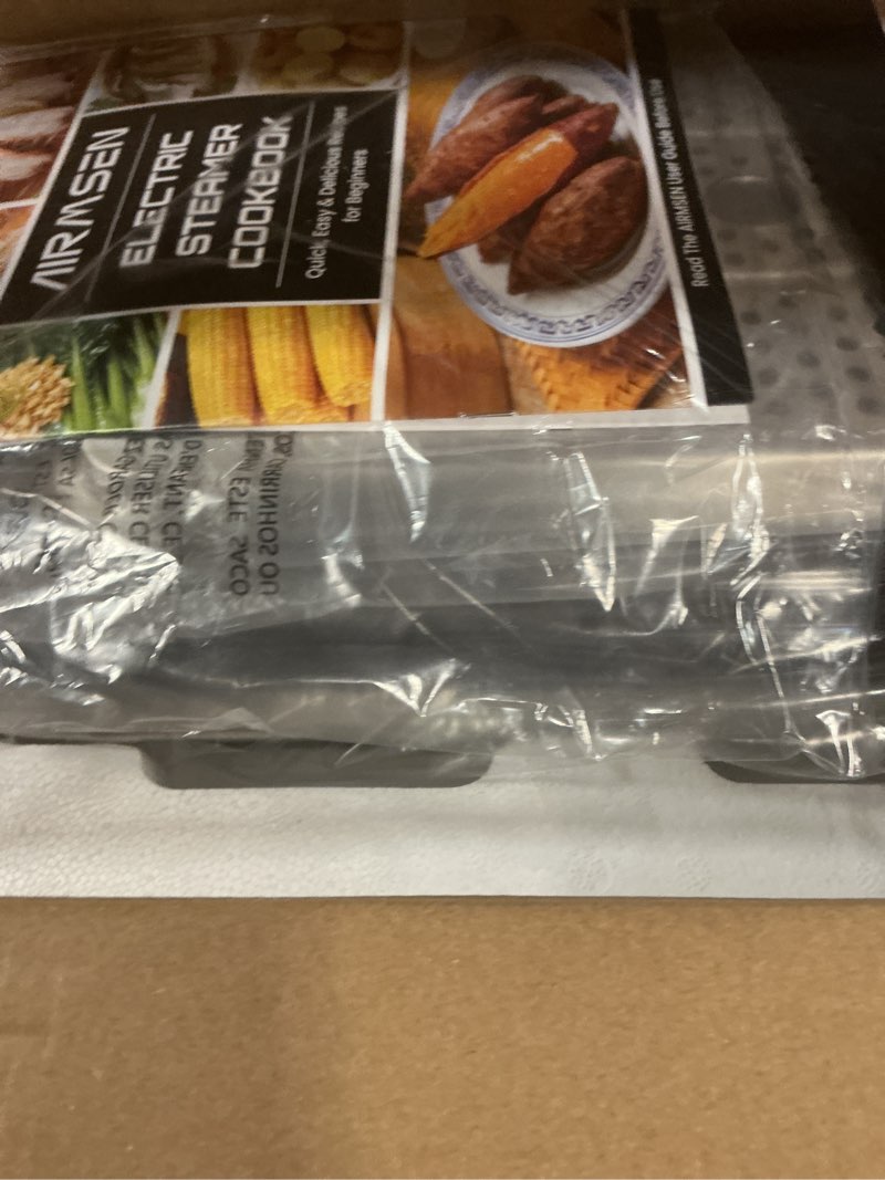 Condition photo showing New/Like New for airmsen glass food steamer for cooking - 8.5qt vegetable steamer with 2-tier stainless steel trays, 1200w super fast heating for veggies, seafood & rice, bpa-free