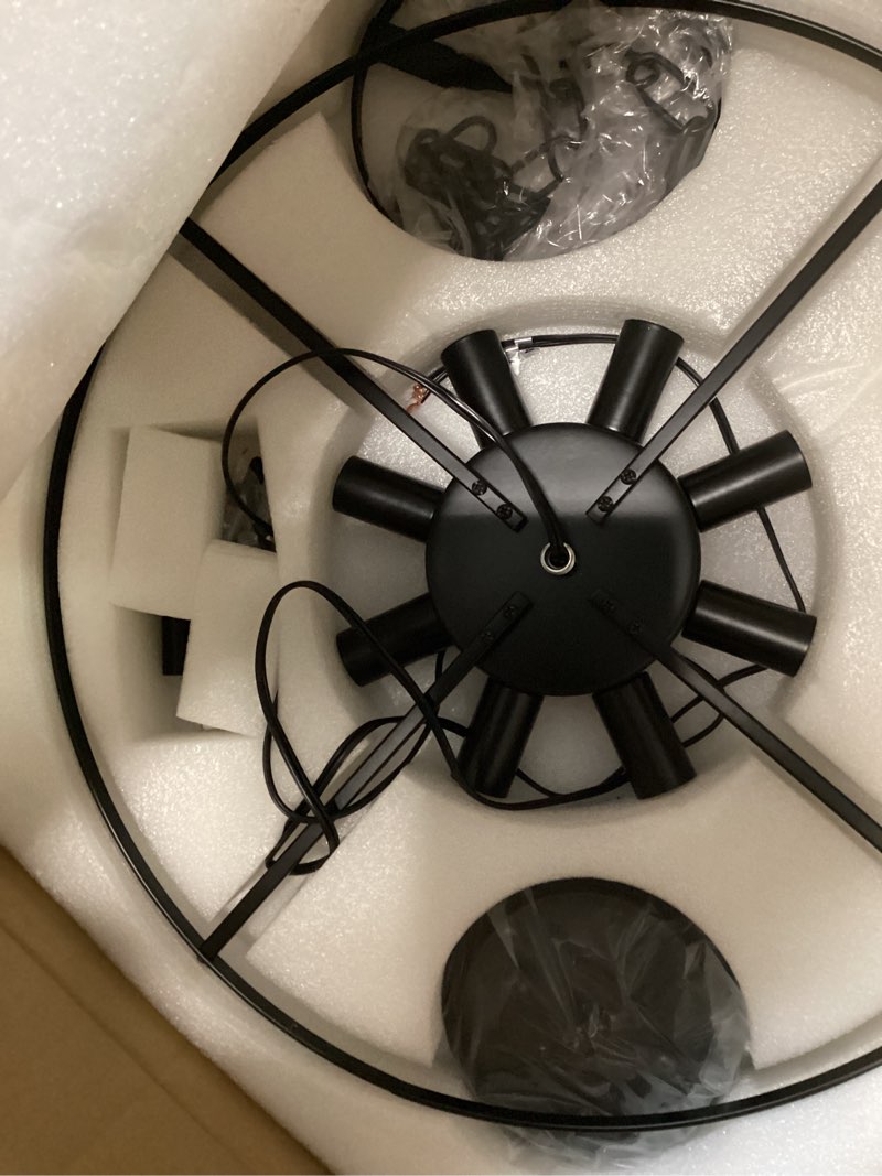 Condition photo showing Good Condition for black glass chandelier 8-light luxury water ripple glass chandelier lighting 21.6" modern hanging light fixture for living dining room,kitchen,foyer,entryway,bedroom,e12 base black 21.6 inches