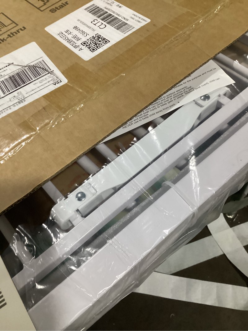 Condition photo showing Good Condition for 37 inch tall baby gate with small cat door, adjustable 29.55" and 46.06", auto close safety child gate for stairs, doorway, house, pressure mounted white 37*46.06"