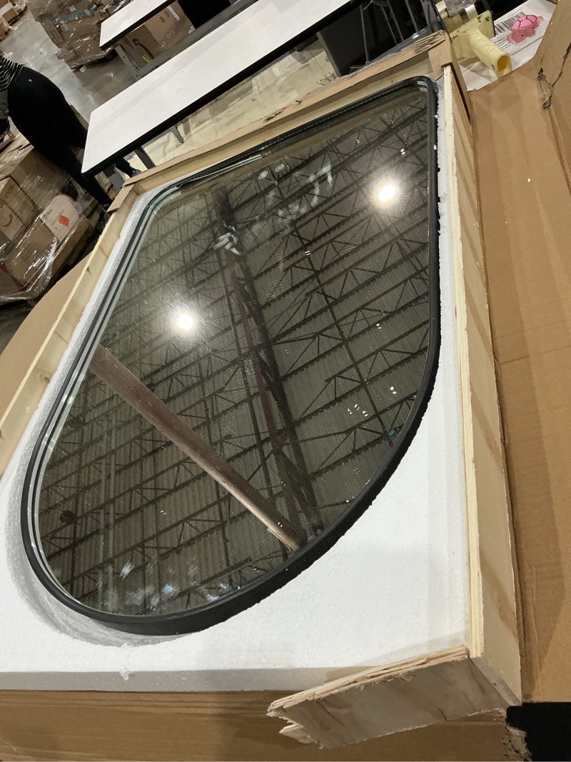 Condition photo showing As Is for niccy arched led bathroom mirror, 36"x24" black framed arch wall lighted mirrors, arching frontlit vanity-mirror with memory function for bathroom bedroom, defogger and 3 color, explosion-proof black 36"l x 24"w