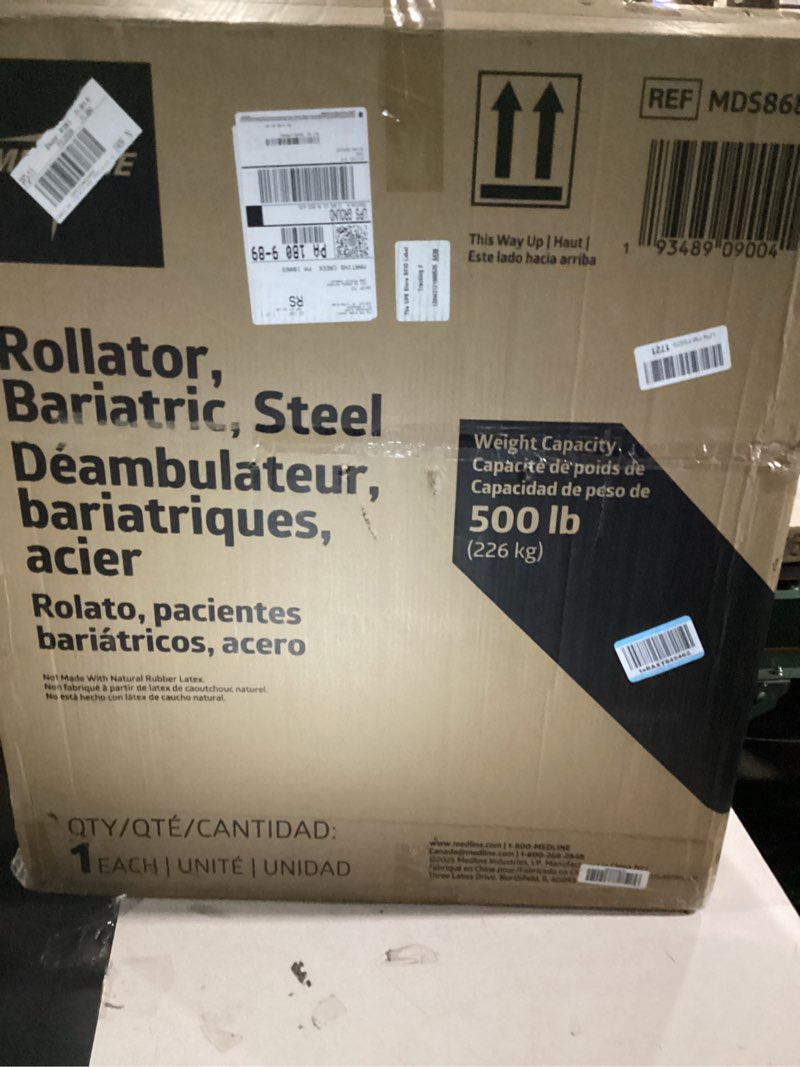 Condition photo showing New/Like New for Medline Bariatric Heavy Duty Steel Rollator Supports up to 500 lbs, Strong, Comfortable Rolling Walker with 8 inch Wheels