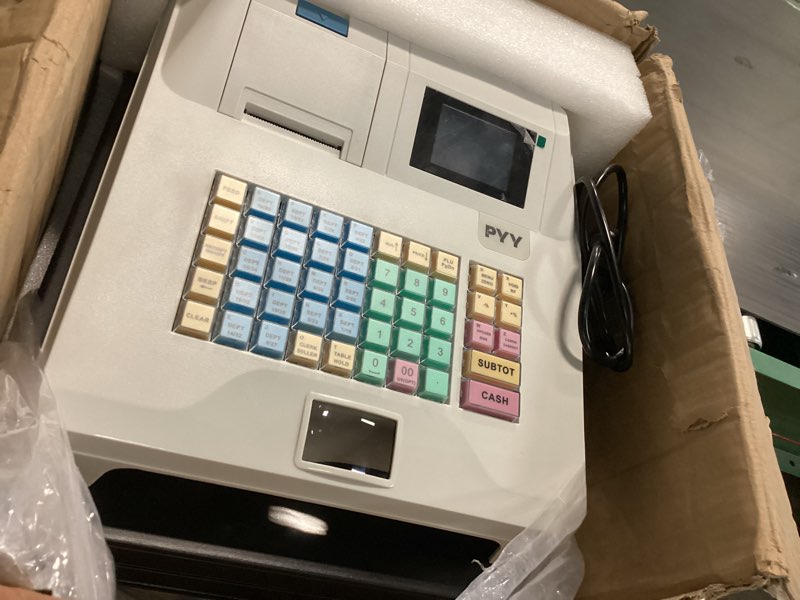 Condition photo showing As Is for PYY Cash Register for Small Businesses with Scanner - Electronic Commercial White Caja Registradora para Negocio with Lock Cash Drawer Box, 48 Keys Retail System Restaurant Supermarket White Medium Medium with Scanner White