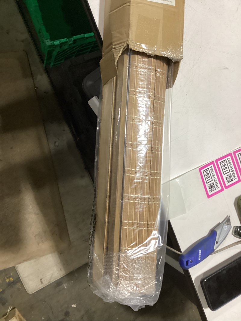 Condition photo showing Good Condition for lazblinds no tools no drill cordless bamboo roman shades, light filtering window treatment, roll up bamboo blinds for windows 38'' w x 64'' h, brown light filtering-brown206 38" w x 64" h