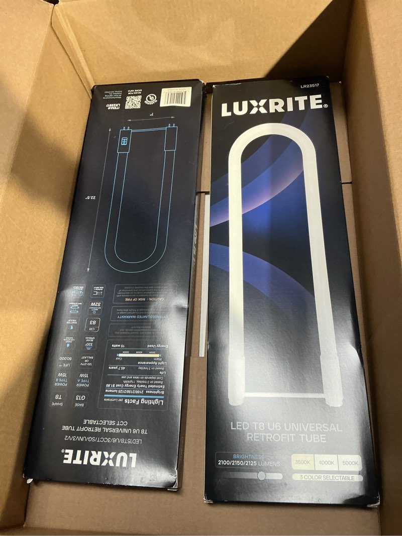 Luxrite U Bend LED Tube Light, T8 T12, 17.5W (32W Equivalent), 3 Colors 3500K | 4000K | 5000K, 2100 Lumens, Fluorescent Light Tube Replacement, Direct or Ballast Bypass, UL Certified, G13 Base, 2-Pack