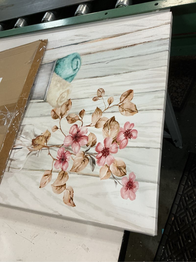 Condition photo showing Good Condition for bathroom decor wall art farmhouse flower laundry room pictures bathroom wall decor bath pink poppy canvas prints blue white painting framed artwork f003 24l" x 20w"