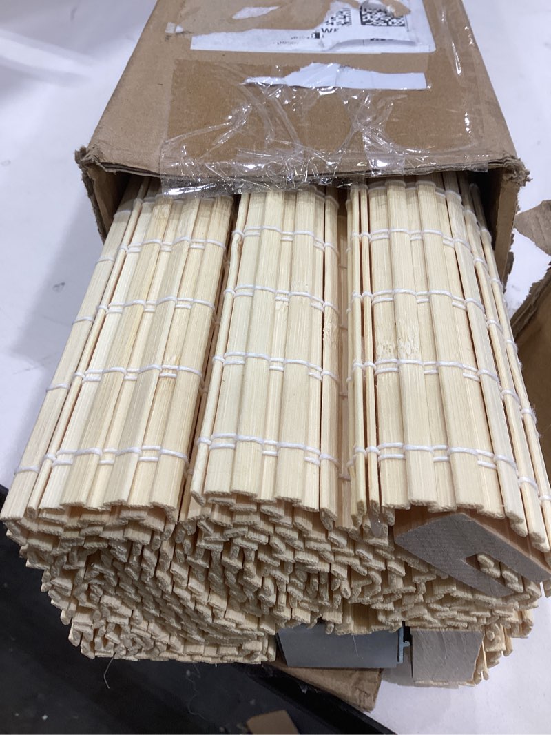 Condition photo showing Good Condition for LazBlinds No Tools No Drill Cordless Bamboo Roman Shades, Privacy Window Treatment, Roll Up Bamboo Blinds for Windows 26'' W x 64'' H, Natural Privacy-natural 26" W x 64" H