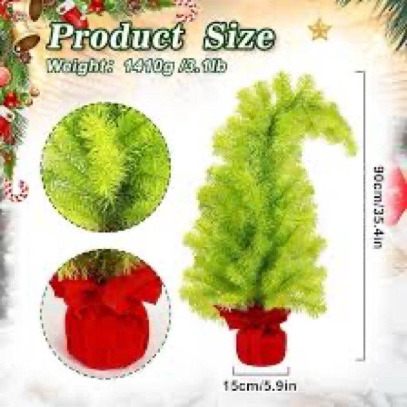 3Ft Lime Green Christmas Tree Artificial Whimsical Curved Xmas Tree Holiday New Years Christmas Deco