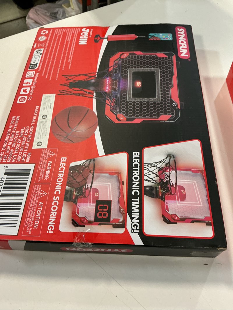 Condition photo showing New/Like New for SYNCFUN Mini Basketball Hoop Over The Door, LED Indoor Basketball Hoop for Kids with Scoreboard & 4 Balls, Basket Ball Game Toys Gifts for Boys Ages 3 and UP(Red)