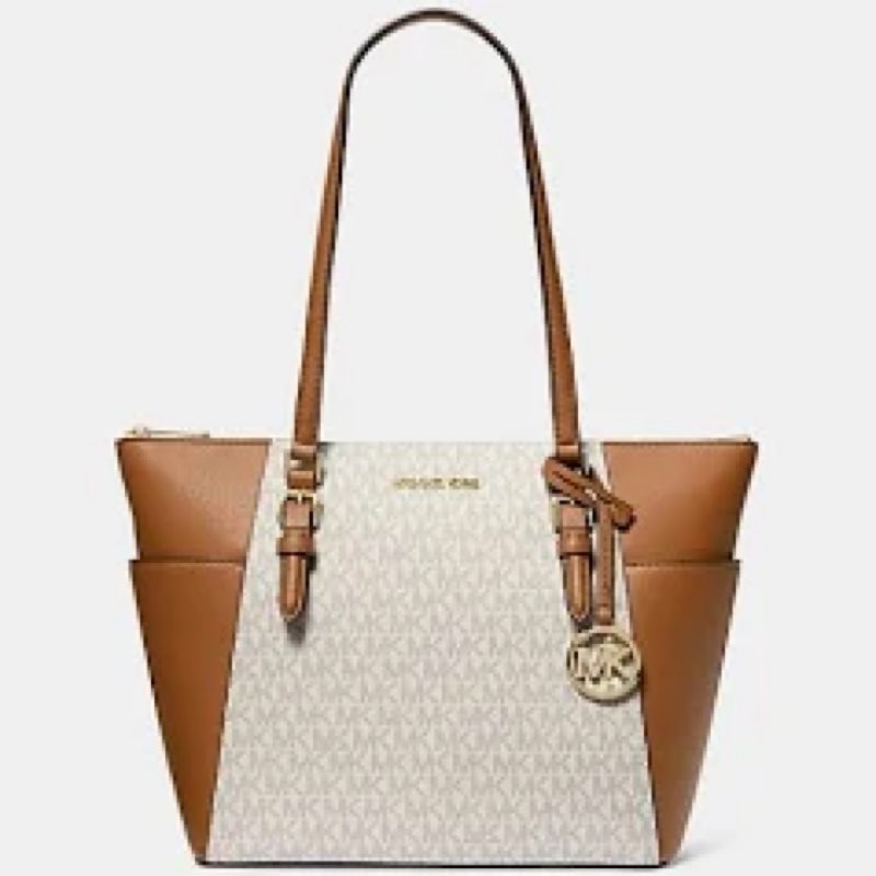 Michael Kors Charlotte Signature Large Top Zip Tote - Vanilla