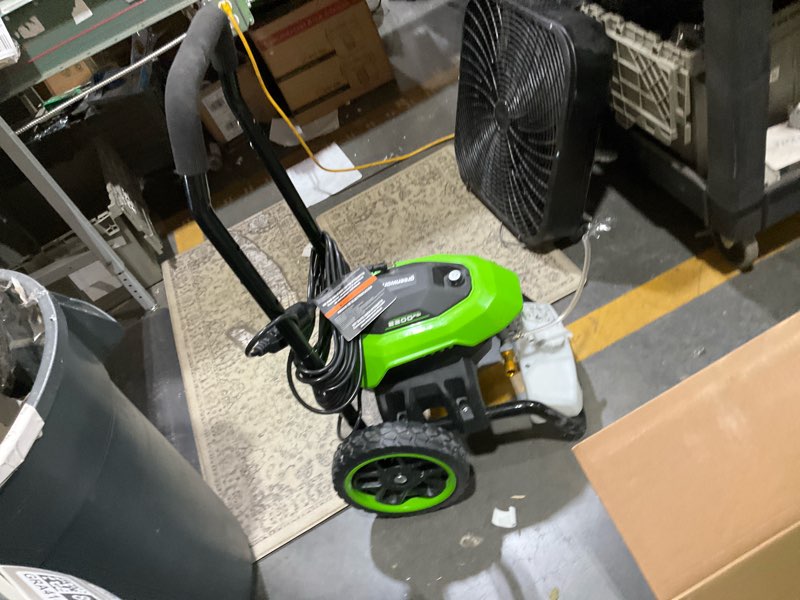 Condition photo showing As Is for greenworks 2200-psi 1.2-gpm cold water electric pressure washer with 4 spray tips