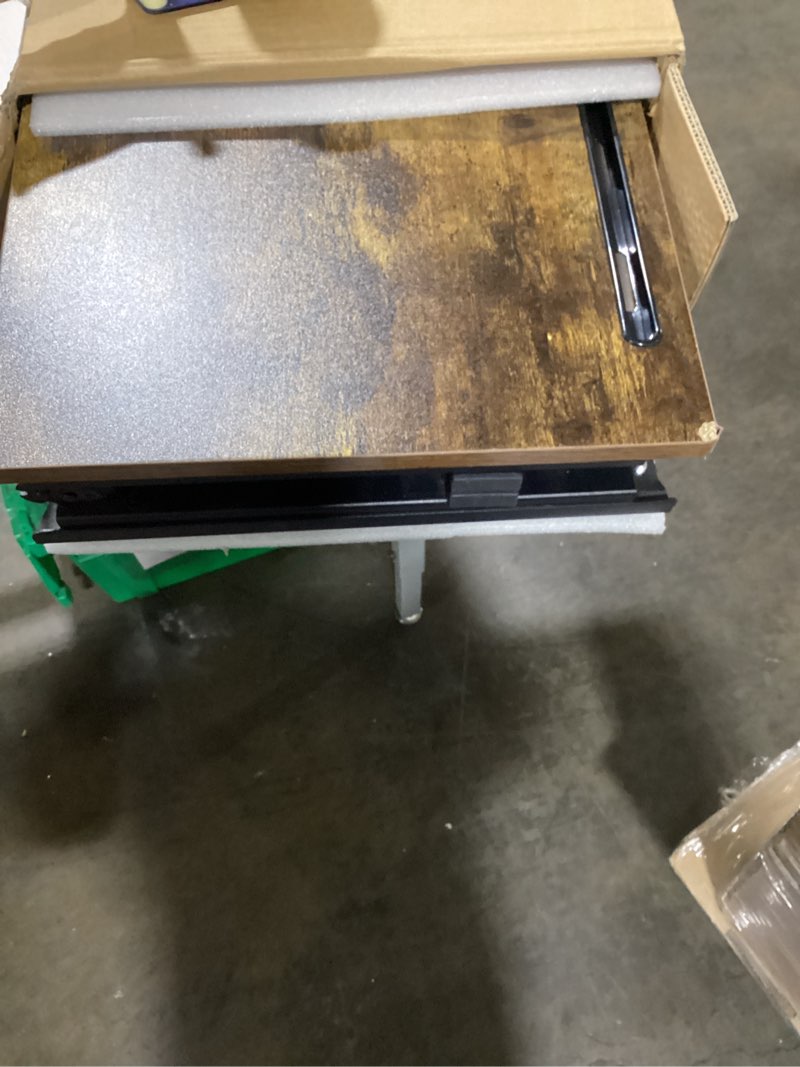 Condition photo showing As Is for YIBOLIN'S Folding TV Tray Table, Heavy Duty Sturdy C-Shaped End Table for Couch, Extra Stable TV Dinner Tray with Cup Holder, Sofa-Side Laptop Desk for Living Room/Bedroom, No Assembly [Rustic Brown]